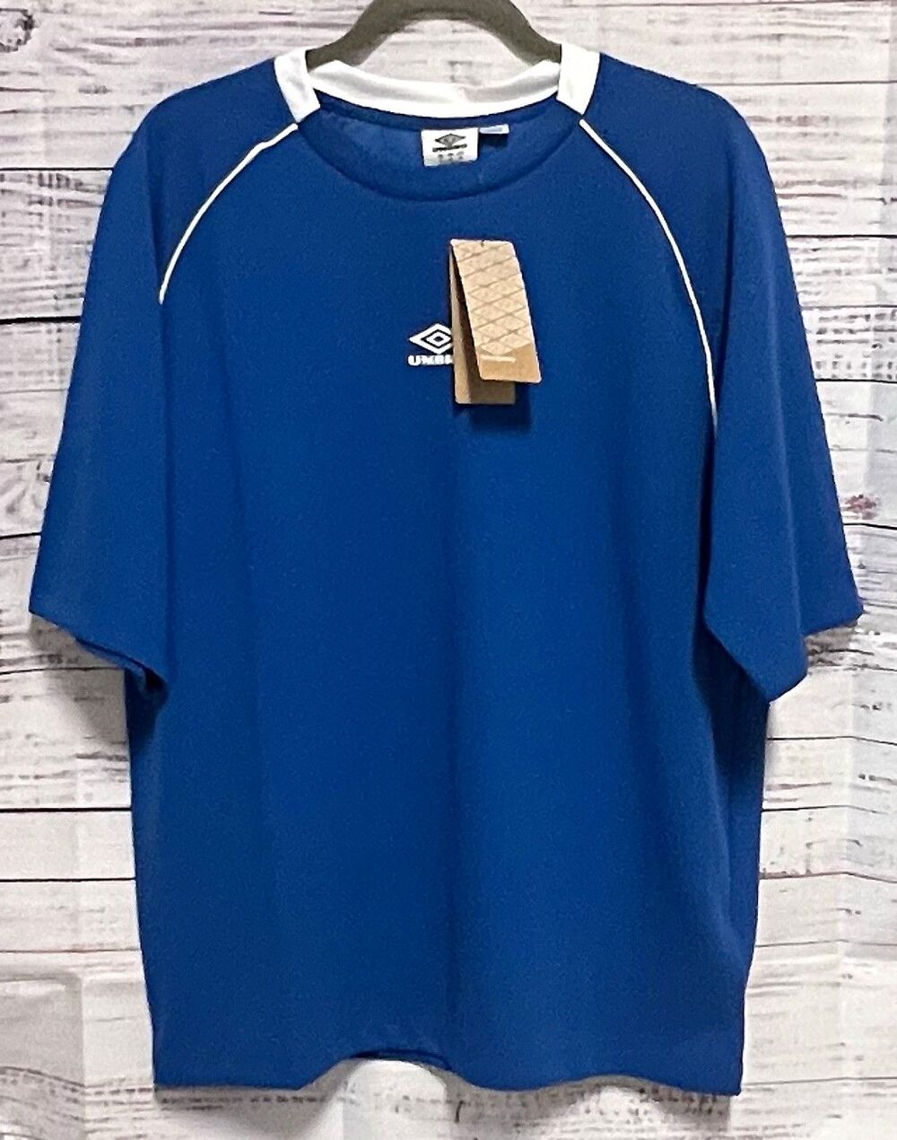 NWT Umbro Mens Large Soccer Jersey Shirt Waffle Knit Classic Blue White Piping
